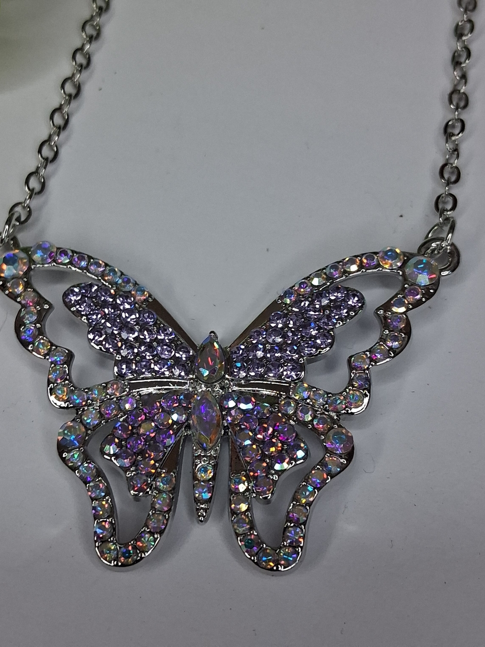 Iridescent Purple Crystal Butterfly Necklace